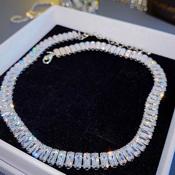 Sterling Silver Baguette Crystal Choker Rhinestone Necklace Matching Bra… - Picture 12 of 15